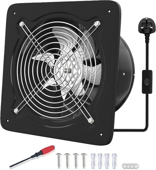 Kitchen Exhaust Fan 8 Inch 980mÂ³/h Low Noise Metal Extractor Black 200mm