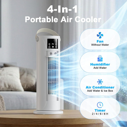 CosmartAir Portable Air Conditioner, 28dB Air Cooler, 26ft/s Velocity Mini Air Conditioning Unit with 2-8H Timer,120° Oscillation,1-Touch Turbo Mode Cool Mist,Low Energy Small Air Conditioner for Home(Off White) [Energy Class A]