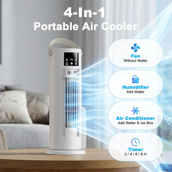 CosmartAir Portable Air Conditioner, 28dB Air Cooler, 26ft/s Velocity Mini Air Conditioning Unit with 2-8H Timer,120° Oscillation,1-Touch Turbo Mode Cool Mist,Low Energy Small Air Conditioner for Home(Off White) [Energy Class A]