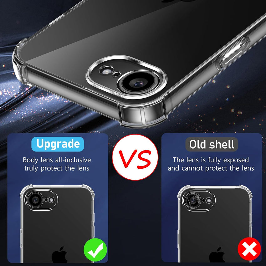 Qasyfanc 3 in 1 Phone Case Compatible with Apple iPhone 16e 2025 Case and 2 Pack Tempered Glass Screen Protector, Slim Soft TPU Shockproof iPhone SE 4th generation Case Silicone Clear 6.1-Inch
