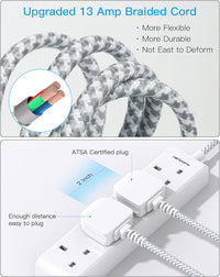 4 Gang Extension Lead 2M, HANYCONY Multi Plug Extension Socket with Braided Cable, 13A 3250W UK Power Strip, Durable Electric Extension Cord for Office, Bedroom, Kitchen Accessories, White