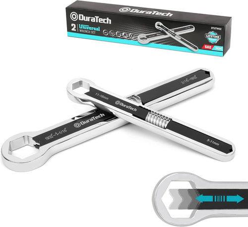 DURATECH Universal Combination Wrench Set, Adjustable Spanner Set, 2-Piece Multifunctional Wrench Set, Total Box-end Ring Spanner Set, 44-in-2, Metric & SAE, 5mm to 27mm & 3/16" to 1-1/16"