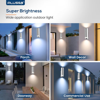 ALUSSO LED Outdoor Wall Light Motion Sensor,IP65 Stainless Steel Up Down Light Mains Powered,Warm White/Neutral White/Cool White Selectable,2x8W GU10 Included,Outside Sconce Wall Mounted for Porch