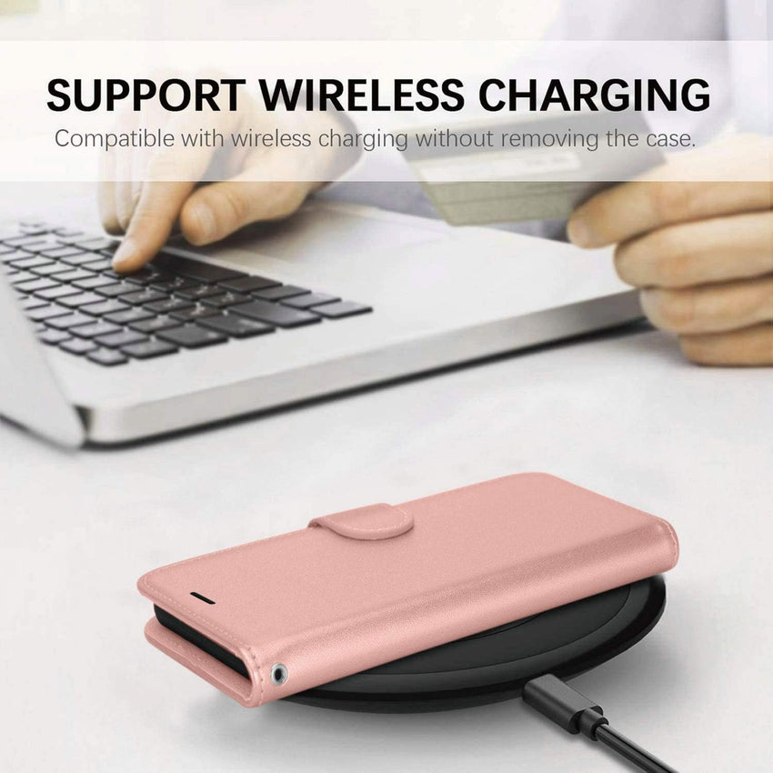 TECHGEAR iPhone 12 Pro Leather Wallet Case, Flip Protective Case Cover with Wallet Card Holder, Stand & Wrist Strap - Rose Gold PU Leather with Magnetic Closure for iPhone 12/12 Pro 6.1"