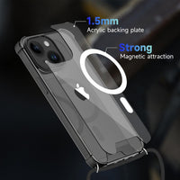 CAROKI Crossbody Lanyard Case for iPhone 14 6.1 inch, Magnetic Case Compatible with MagSafe Transparent Slim PC + TPU Clear Phone Case Cover with Lanyard Strap for iPhone 14-Black