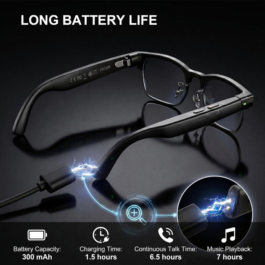 Smart Glasses 8MP Camera Open-Ear Speakers Bluetooth Voice Control Video Recording Real-Time Translation