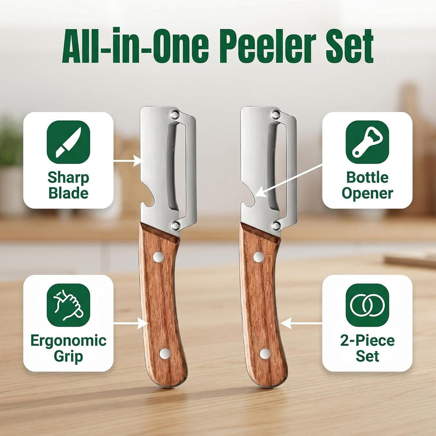 Stainless Steel Vegetable Peeler 2-Pack Multifunctional Ergonomic Handle 7.9in