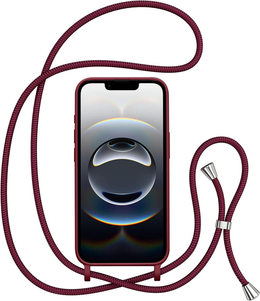 ZTOFERA Crossbody Lanyard Case for iPhone 16e/17e (6.1"), Liquid Silicone Protective Phone Case with Strap Adjustable Neck Cord Necklace Soft Cover for iPhone 16e/17e, Wine Red