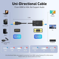 BENFEI HDMI to VGA 1.8M Cable, Uni-Directional HDMI to VGA Cable (Male to Male) Compatible for Computer, Desktop, Laptop, PC, Monitor, Projector, HDTV, Raspberry Pi, Roku, Xbox and More