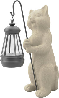 Solar Powered Garden Resin Statue Lights, 10 Inch Waterproof Outdoor Animal Cute Cat Figurine Lights, Suitable for Patios, Balconies, Lawns, Courtyards, Etc(Pole)