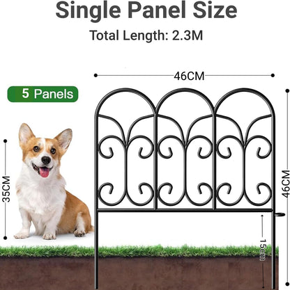Amagabeli Garden Home 5-Pack Decorative Metal Garden Fence Panels â 46cm(H) x 2.29m(L) Rustproof Wrought Iron Landscape Border, Outdoor Folding Barrier for Flower Beds, Yard Edging & Animal Protection