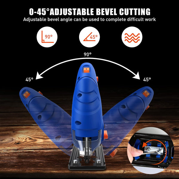 SORAKO 600W Corded Jigsaw for Wood & Metal | 800-3000SPM Electric Jigsaw with 6 Speeds + 3 Orbital Settings | 45ÃÂ° Bevel Cutting, 60mm Wood Cutting Depth