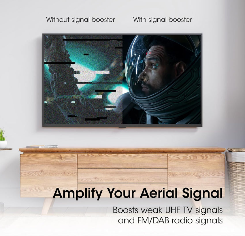 Signal Booster, SLx TV Amplifier Two Output 27822BMR - Improve Picture Quality And Channel Reception - Boost Your HD TV/FM/DAB Signal. 2 Way - For HD and Freeview, Grey