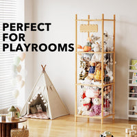 Stuffed Animal Storage Organizer Wooden Zoo Toy Holder Large Capacity 15.8in Wide Natural