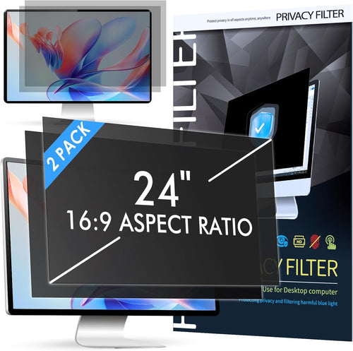 SOPPY 2 Pack 24 Inch Computer Privacy Filter, Removable Privacy Screen Protector, Anti Blue Light, Anti-Glare, Fits 24" Widescreen Monitor 16:9, HP, Dell, Acer, Lenovo, Asus
