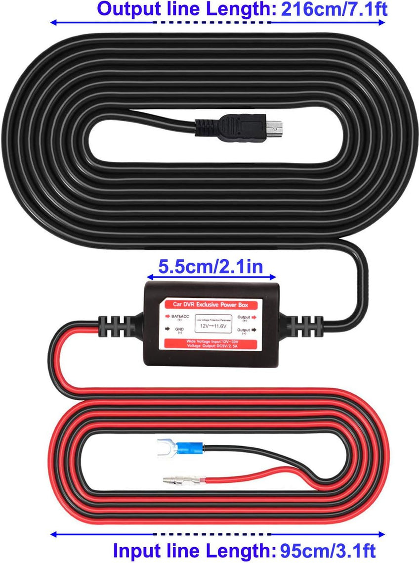 Gebildet Dash Cam Hardwire Kit, Mini/Micro USB Hard Wire Kit for Dashcam, 12V-24V to 5V Car Dash Camera Charger Power Cord, ACU/ACS/ACN Mini/ACZ Micro 2 Fuse, 11.6V Real Battery Drain Protection