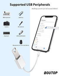 BOUTOP Apple MFi Certified Lightning to USB Adapter for Camera Support Hubs, Ethernet Adapter, MIDI Keyboard, Card Reader Compatible with iPhone iPad, White