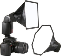 Universal Camera Flash Diffuser Speedlight Softbox Kit, Portable Small Soft Box for Canon Nikon, 20cm Octagon Softbox + 20x15cm Rectangular Softbox with Carry Pouch