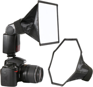 Universal Camera Flash Diffuser Speedlight Softbox Kit, Portable Small Soft Box for Canon Nikon, 20cm Octagon Softbox + 20x15cm Rectangular Softbox with Carry Pouch