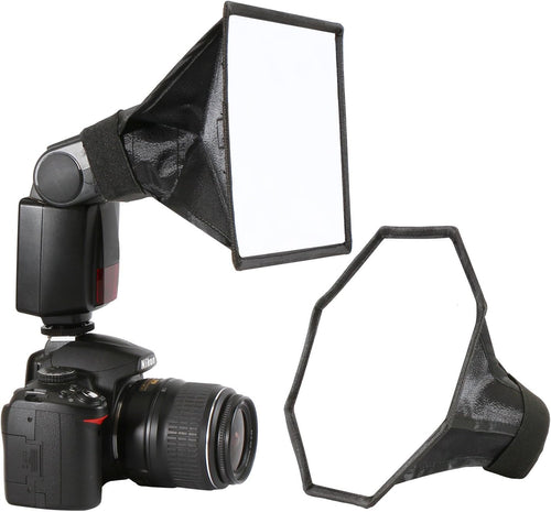 Universal Camera Flash Diffuser Speedlight Softbox Kit, Portable Small Soft Box for Canon Nikon, 20cm Octagon Softbox + 20x15cm Rectangular Softbox with Carry Pouch