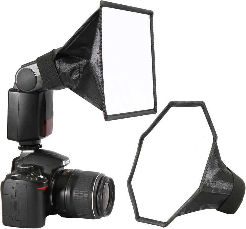 Universal Camera Flash Diffuser Speedlight Softbox Kit, Portable Small Soft Box for Canon Nikon, 20cm Octagon Softbox + 20x15cm Rectangular Softbox with Carry Pouch