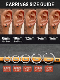 Mens Small Hoop Earrings Stainless Steel Minimal 12mm Black