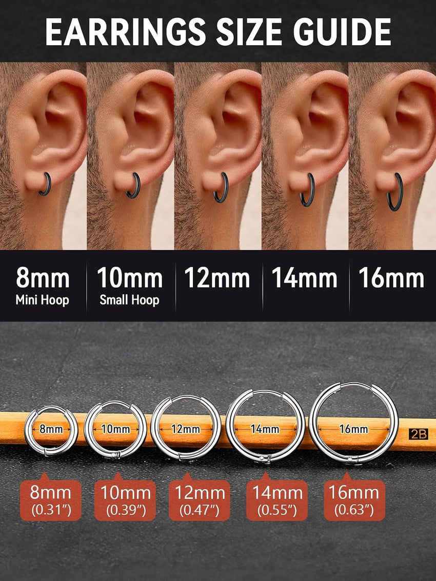 Mens Small Hoop Earrings Stainless Steel Minimal 12mm Black
