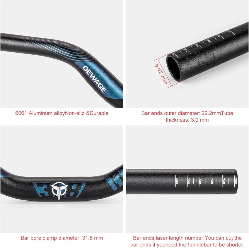 Bicycle Riser Handlebar Lightweight Aluminium Alloy 780mm â Blue