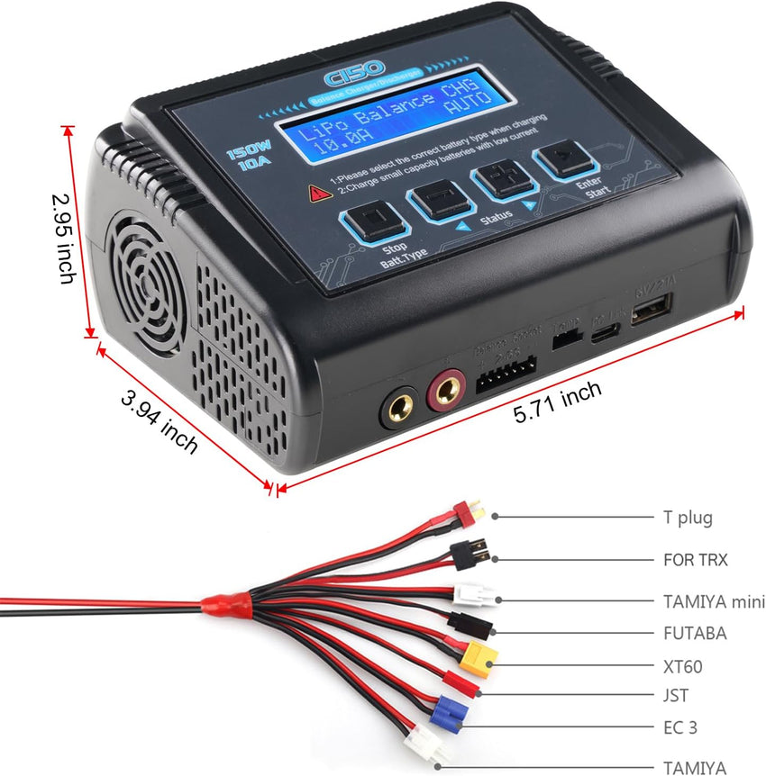 LiPo Charger,150W 10A AC/DC for Battery Balance Charger Discharger Li-ion/Life/NiCd/NiMH/LiHV/PB/Smart Battery(Battery Charger Adapter)