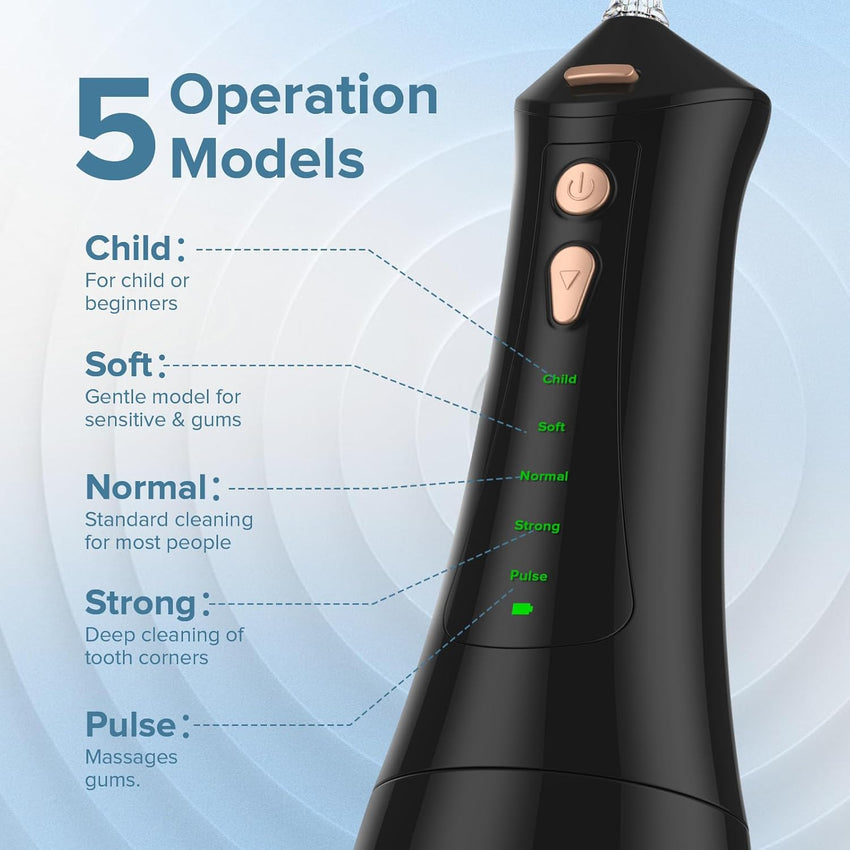 Water Flosser Cordless Rechargeable 2000mAh 5 Modes 5 Tips 300ml IPX7