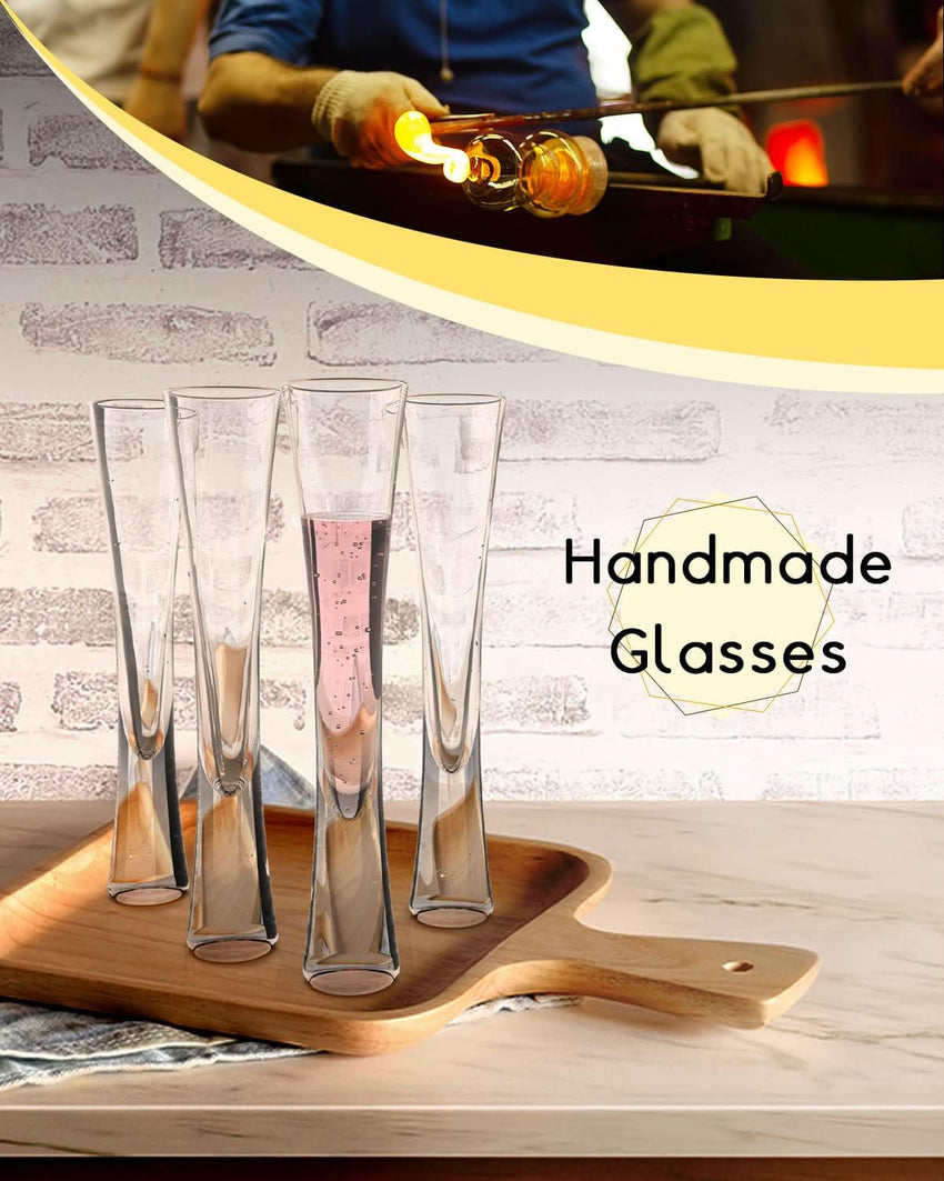 karadrova 2x145ml Champagne Flutes, Prosecco Glasses, Handmade, Clear Crystal Champagne Liqueur Glasses, Prosecco Flute for Wedding Anniversary