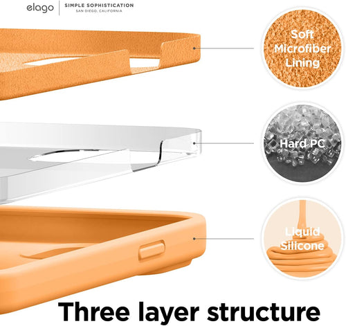 elago Liquid Silicone Case Compatible with iPhone 13 Case (6.1"), Premium Silicone, Full Body Protection - 3 Layer Shockproof Phone Cover, Anti-Scratch Soft Microfiber Lining (Orange)