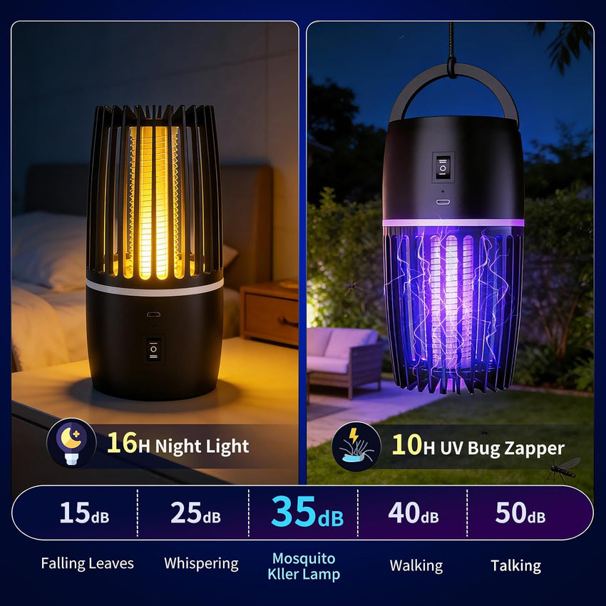 Electric Fly Zapper Lamp 365nm UV Mosquito Killer 4000mAh Ultra-Quiet Night Light