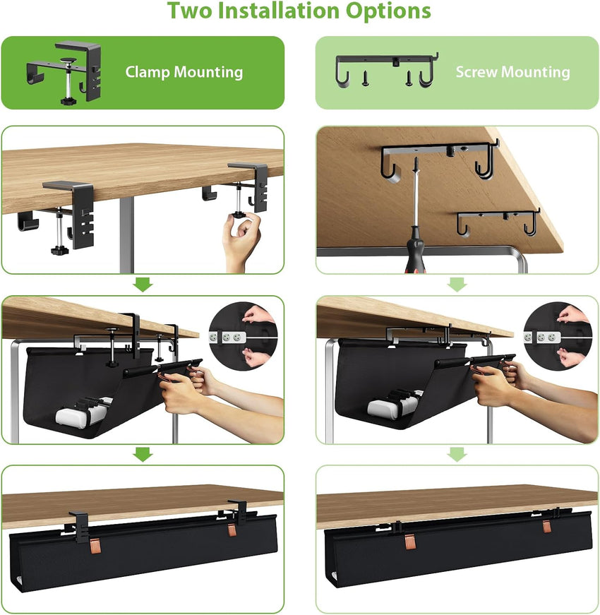 Under Desk Cable Management Tray with Clamp/Screw Mount â 40-inch
