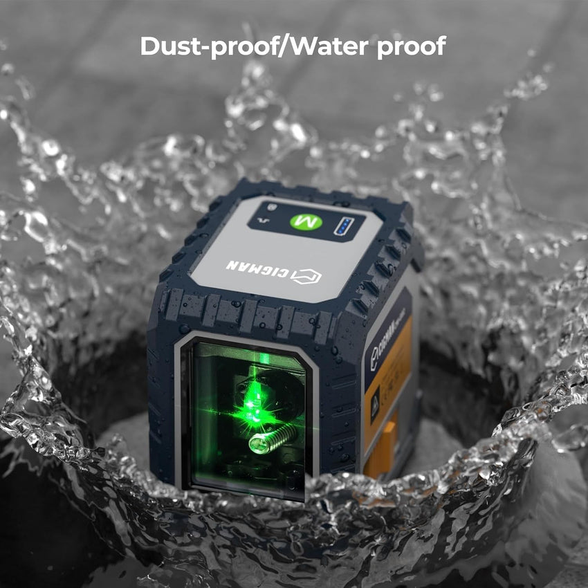 CIGMAN Green Laser Level, Self-leveling Cross Line Laser, 30M Working Distance (Up to 50M with Detector), Rechargeable Battery Built-in, Button Control Laser