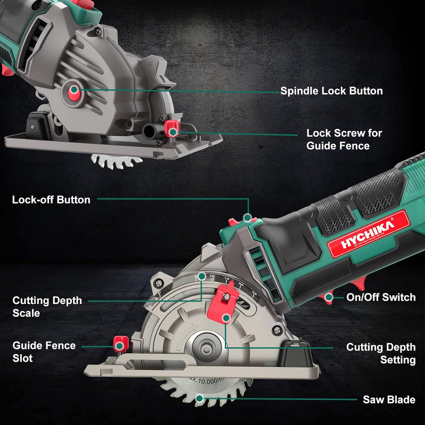 HYCHIKA Mini Circular Saw, with 3pcs Blades (85mm), Scale Ruler, 500W Pure Copper Motor, 4500RPM Ideal for Wood, Soft Metal, Tile and Plastic Cuts
