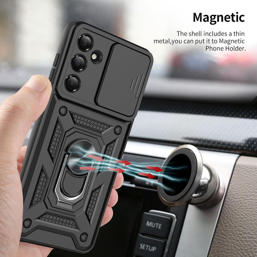 Phone Case for Samsung Galaxy S25 FE 5G Case with Ring Kickstand NO Screen Protector, Slide Camera Full Body Protective Shockproof Silicone Tough Hard Armour S25 FE Cover