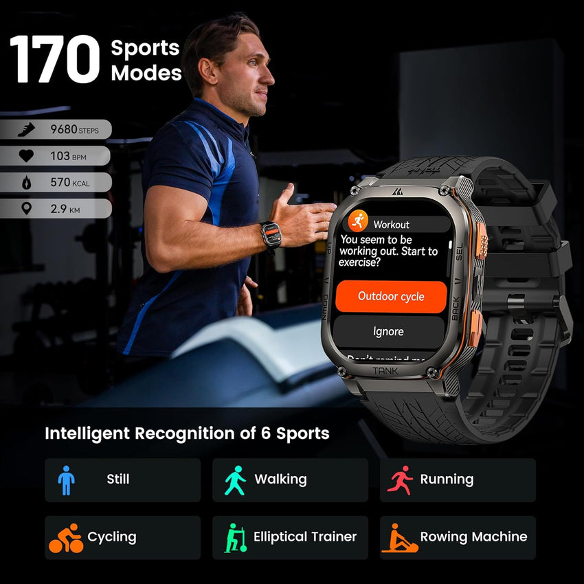 KOSPET Tank M3 Ultra Smart Watch with GPS, 1.96'' AMOLED HD Display, 480mAh Large Battery, 5ATM&IP69 Waterproof, AI Voice Assistant, Rugged Military Full Metal Body Smartwatch for Android iOS (Black)