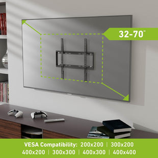 D-Line TV Wall Bracket for 32-70 Inch TVs, Ultra Low Profile TV Bracket with Spirit Level, Slim Flat to Wall TV Mount - VESA 200x200mm - 400x400mm, Holds up to 60kg