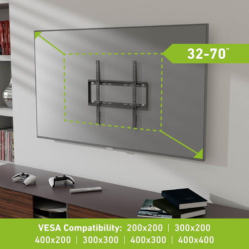 D-Line TV Wall Bracket for 32-70 Inch TVs, Ultra Low Profile TV Bracket with Spirit Level, Slim Flat to Wall TV Mount - VESA 200x200mm - 400x400mm, Holds up to 60kg