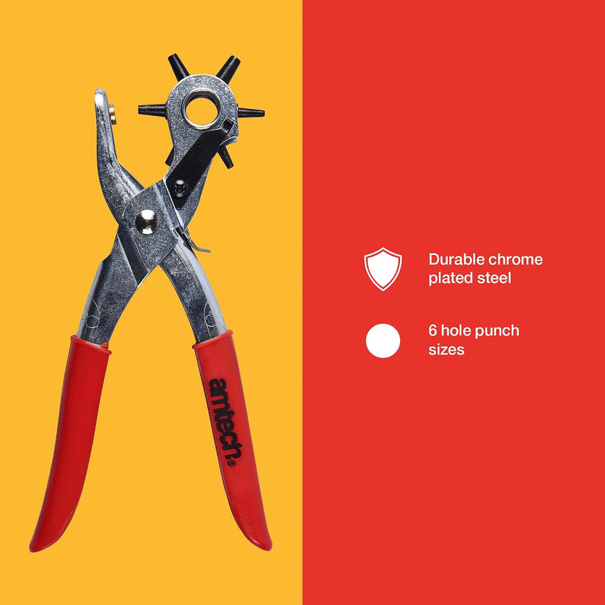 Amtech Revolving Leather Punch Plier Hole Puncher for Belts Canvas Plastics Textiles