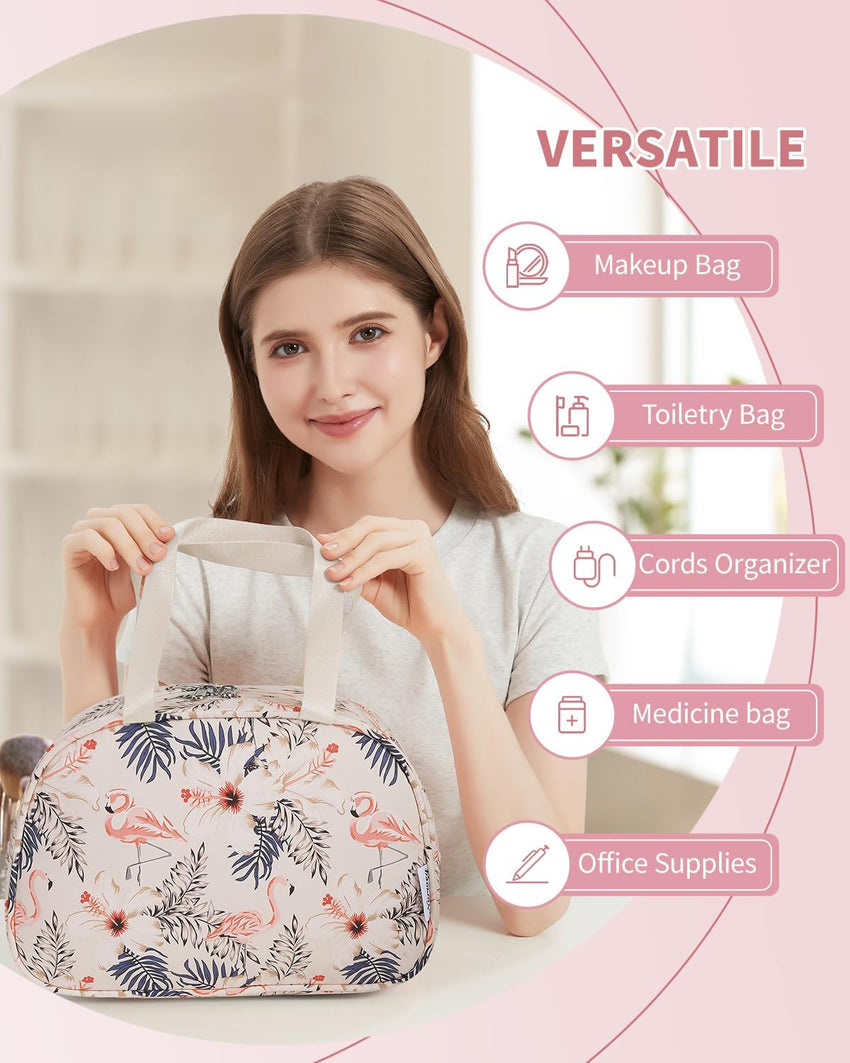 Large Toiletry Bag Travel Makeup Organizer â Beige Flamingo