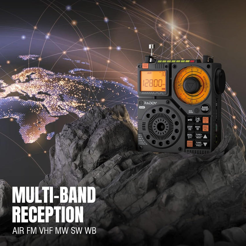 Raddy RF320 APP Control Shortwave Radio, AIR/FM/VHF/SWReceiver with Bluetooth, Portable Radio Rechargeable with 9.85 Ft Wire Antenna