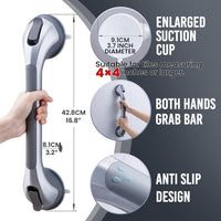 TAILI Suction Grab Rails for Bathroom, 43 CM Hand Rails for Elderly, MAX Hold 110 KG Shower Grab Bar for Elderly, Senior, Disabled, Strong Bathtub Shower Handles, No Drilling, Disability Aids, Silver