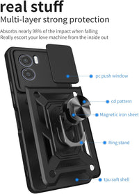 ESTH(R) Case for Motorola Moto E22/E22i with Slide Camera Cover, Military Grade Shockproof Protective Cover with Rotatable Metal Ring Kickstand [Support Magnetic Car Mount], Red