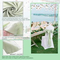 QeeFop Pack of 50 Sage Green Satin Sashes Wedding Chair Bow, Elastic Chair Sashes for Wedding Decoration, Birthday, Banquet, Party, Chair Decoration (Sage Green)