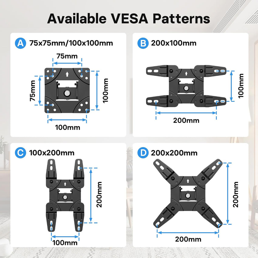 BONTEC TV Wall Bracket for 13-42 Inch LED LCD OLED Flat & Curved TVs up to 20KG, Full Motion Articulating Mount with Tilt, Swivel, Extension, Max VESA 200x200mm, TV Wall Mount for Home and Office Use