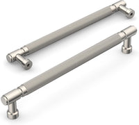 Amerdeco 10 Pack Brushed Satin Nickel knurled Cabinet Pulls 7.5 Inch(192mm) silver Hole Center Drawer Pulls Cabinet Hardware Kitchen Cabinet Handles for Bathroom AM032