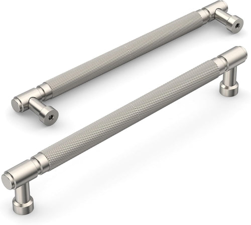 Amerdeco 10 Pack Brushed Satin Nickel knurled Cabinet Pulls 7.5 Inch(192mm) silver Hole Center Drawer Pulls Cabinet Hardware Kitchen Cabinet Handles for Bathroom AM032