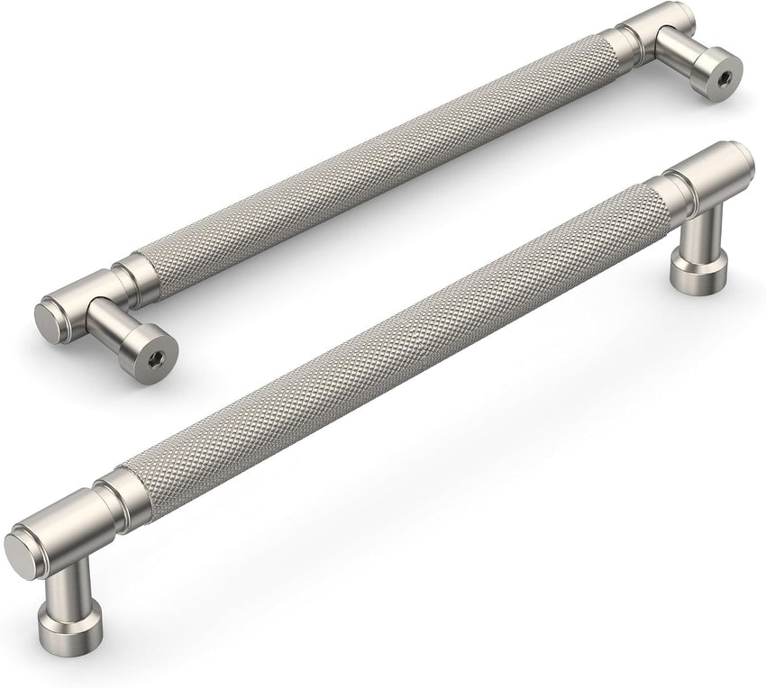 Amerdeco 10 Pack Brushed Satin Nickel knurled Cabinet Pulls 7.5 Inch(192mm) silver Hole Center Drawer Pulls Cabinet Hardware Kitchen Cabinet Handles for Bathroom AM032